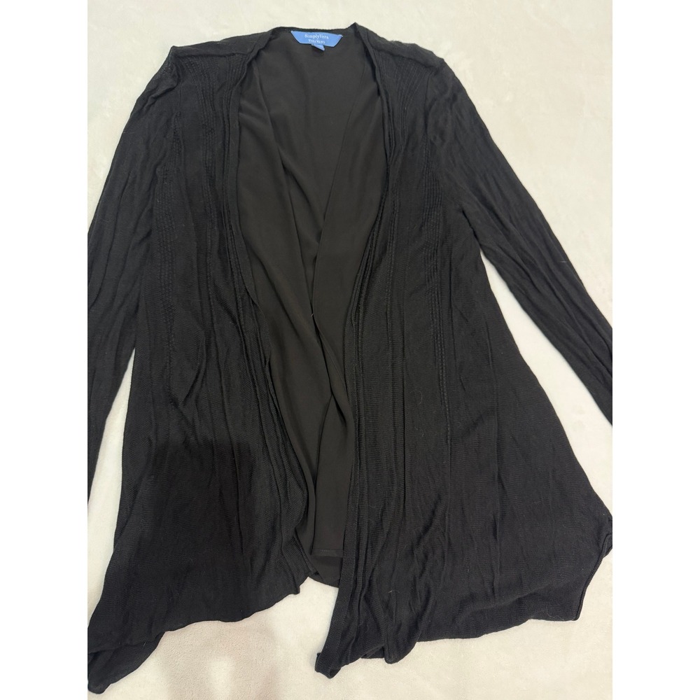 Simply Vera Vera Wang Black Open Front Mixed Media Cardigan Sweater Women Small